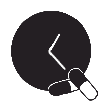 clock icon with two medicine capsules in front