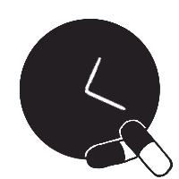 clock icon with two medicine capsules in front