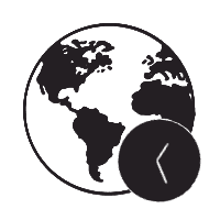 globe icon with clock icon in front of it